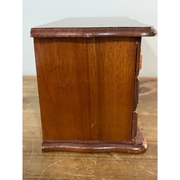 Vintage Wooden Jewelry Box Chest with Mirror 3 Drawers Felt Lined Ring Storage - Picture 10 of 16